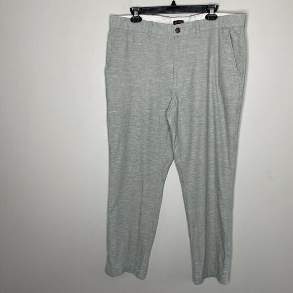 J.CREW Pants Men 36 x 30 Linen Cotton Straight Flat Green-Gray BH747 - Picture 1 of 13